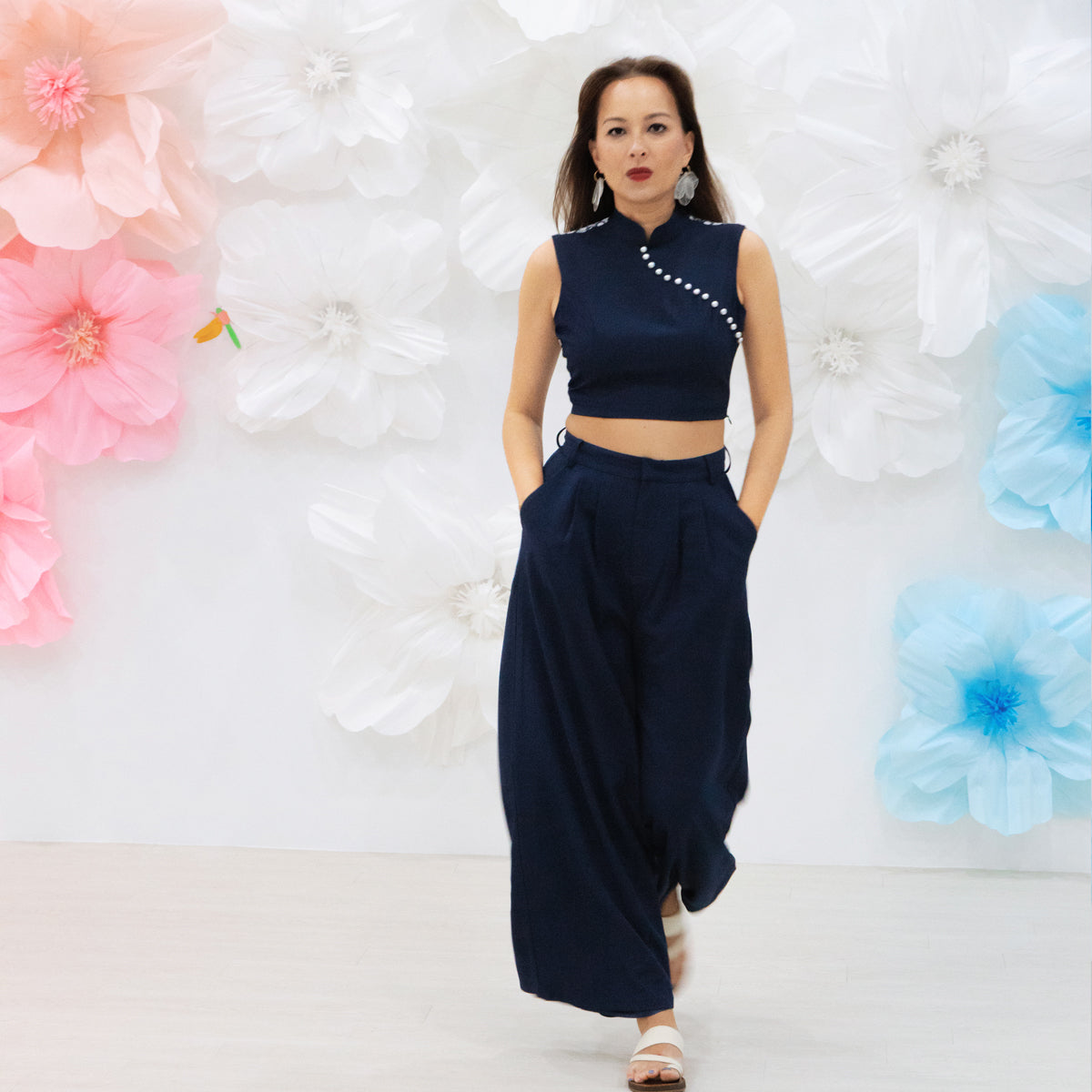 Dragon Series - Ladies High Waist Pants in Navy by Le Petit Society — image 2