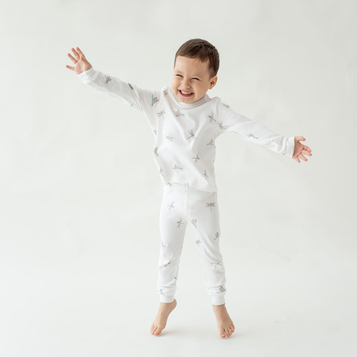 Kids Long Sleeve Organic Pyjamas Set in Dragonfly Print by Le Petit Society — image 5