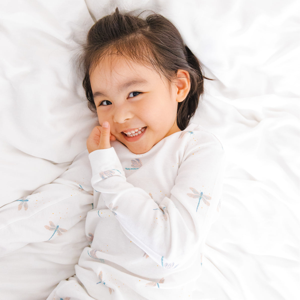 Kids Long Sleeve Organic Pyjamas Set in Dragonfly Print by Le Petit Society — image 3