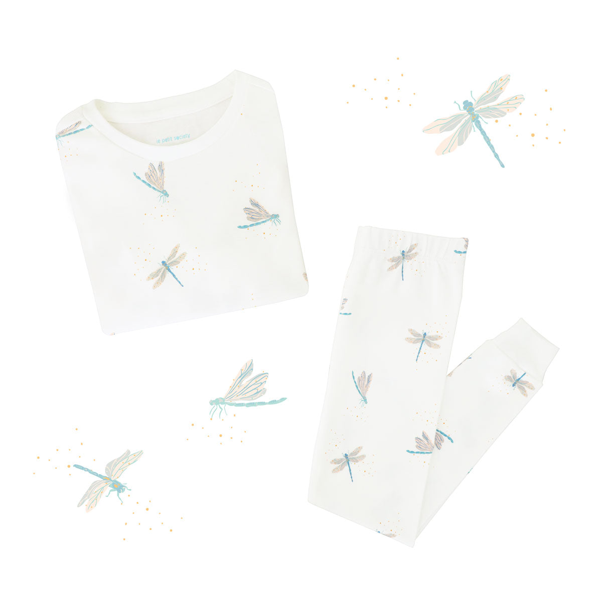 Kids Long Sleeve Organic Pyjamas Set in Dragonfly Print by Le Petit Society — image 14