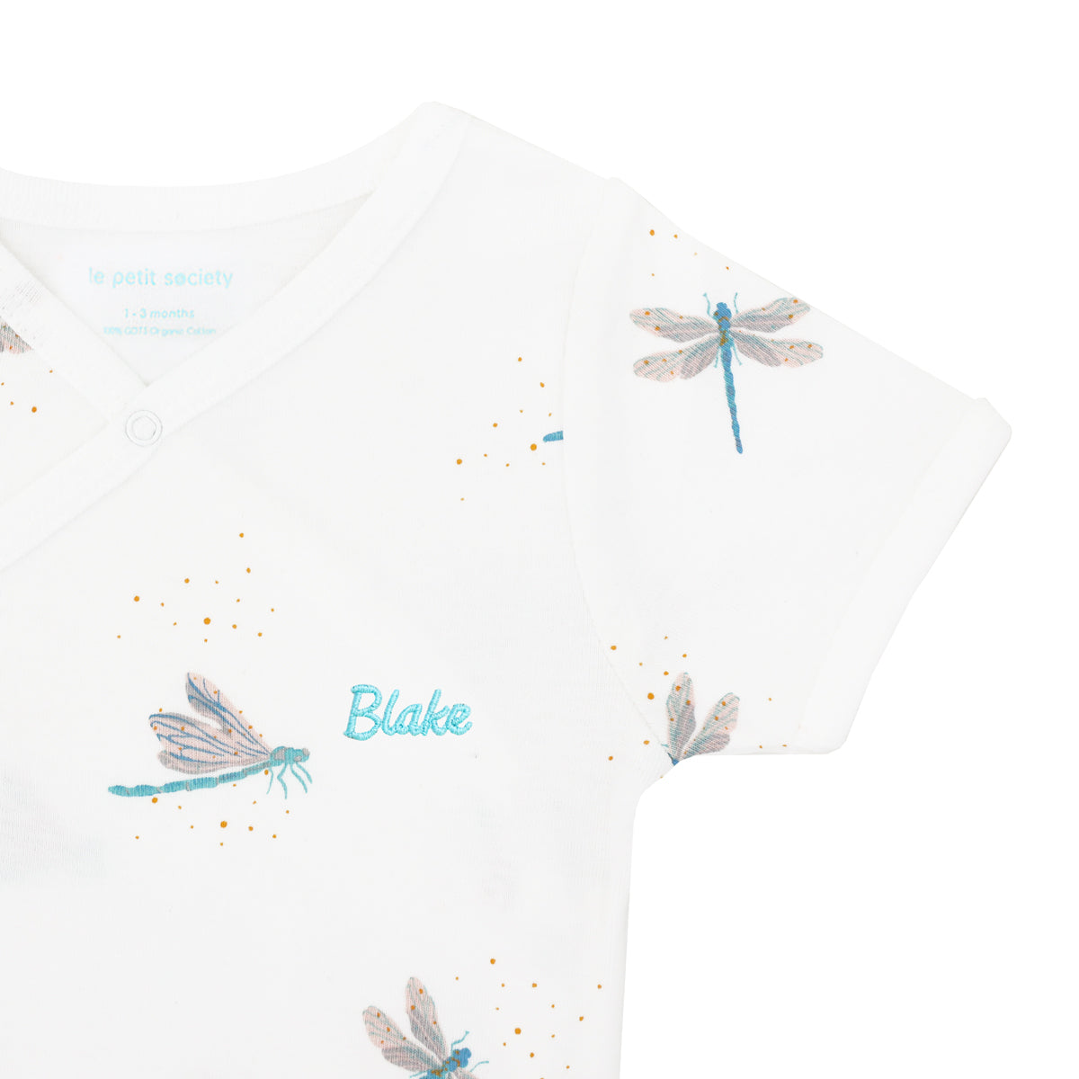 Baby Organic Kimono Romper in Dragonfly Print by Le Petit Society — image 3