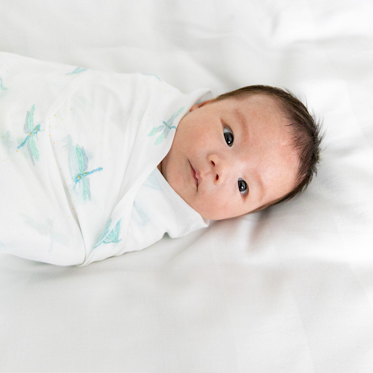 Baby Organic Swaddle in Dragonfly Print by Le Petit Society — image 5