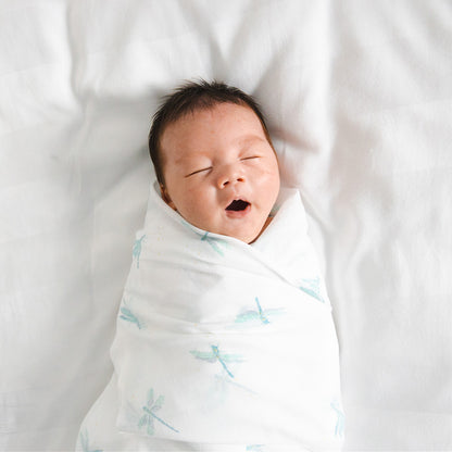 Baby Organic Swaddle in Dragonfly Print by Le Petit Society — image 2