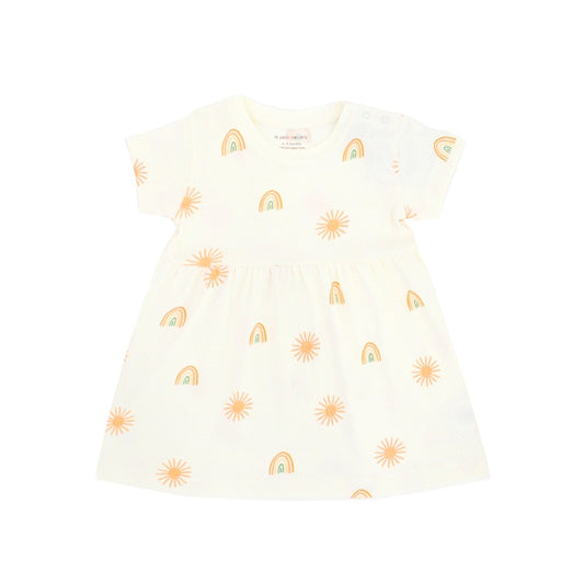 Baby Girl Organic Dress in Sun & Rainbow Print by Le Petit Society