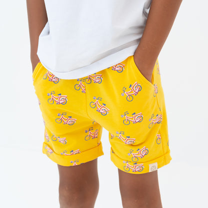 Made For Play - Kids Terry Shorts in Bike Print by Le Petit Society