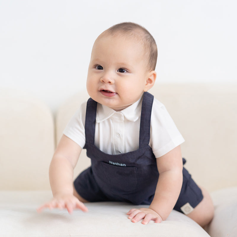 Papa & Mini - Baby Boy Overalls in Navy (Personalisable) by Le Petit Society — image 5