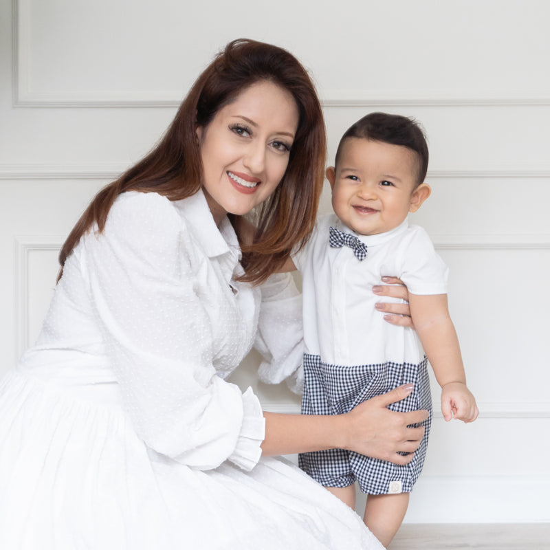 Papa & Mini - Baby Boy Bow Tie Romper in Black Gingham by Le Petit Society — image 7