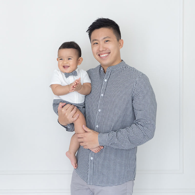 Papa & Mini - Baby Boy Bow Tie Romper in Black Gingham by Le Petit Society — image 6