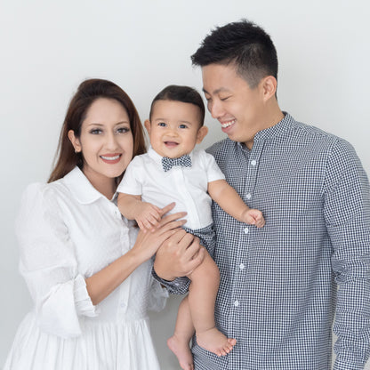 Papa & Mini - Baby Boy Bow Tie Romper in Black Gingham by Le Petit Society — image 8