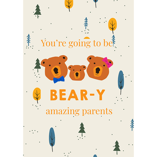 Le Petit Society e-gift card with a family of bears and the text 'you're going to be bear-y amazing parents'