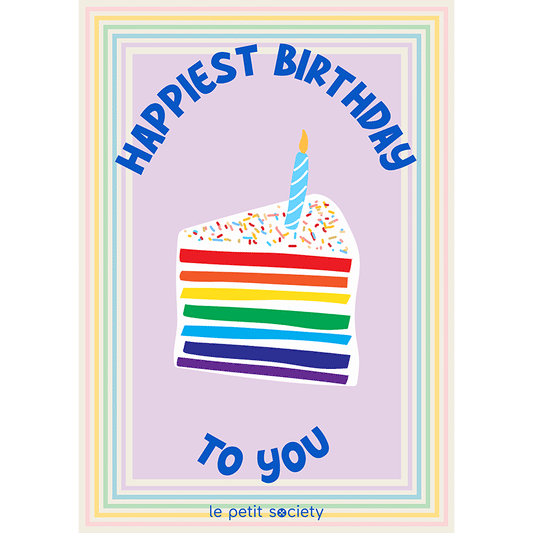 A birthday e-gift card with a birthday cake print and the text saying 'happiest birthday to you' by Le Petit Society.