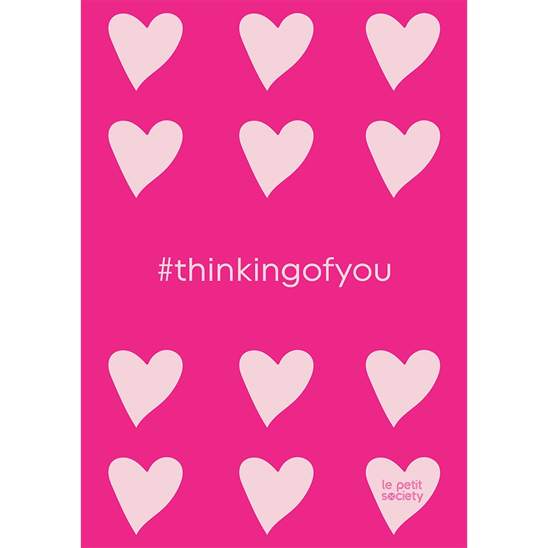 Le Petit Society e-gift card with a heart print and the text 'thinking of you'