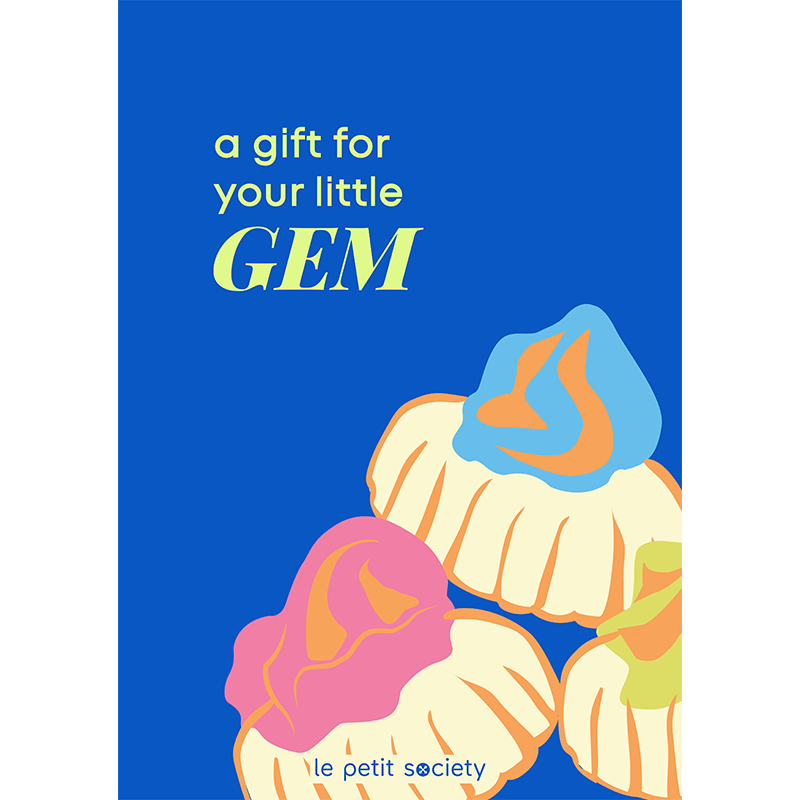 Le Petit Society e-gift card with Singaporean gem biscuits and the text 'a gift for your little gem'