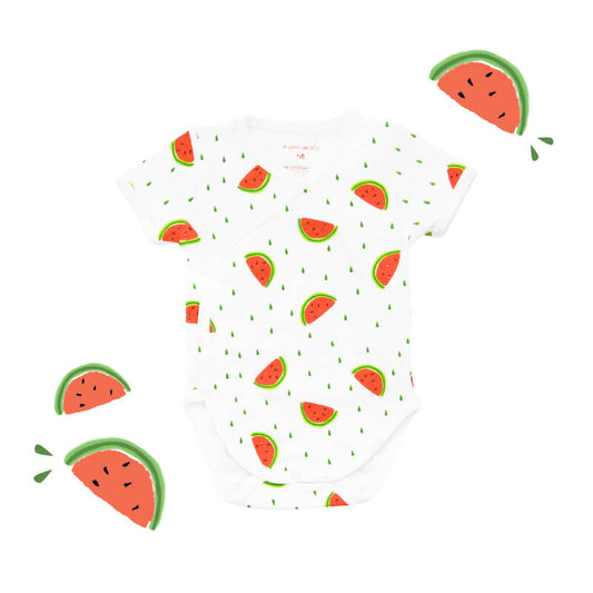 Baby Organic Kimono Romper in Watermelon Print by Le Petit Society