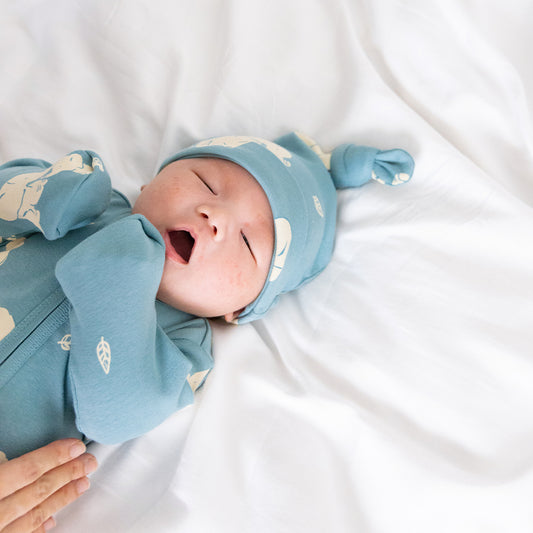 Baby Organic Knotted Hat in Elephant Print by Le Petit Society