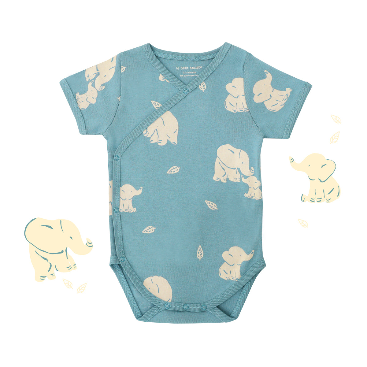 Baby Organic Kimono Romper in Elephant Print by Le Petit Society — image 13
