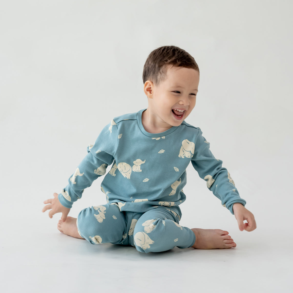 Kids Long Sleeve Organic Pyjamas Set in Elephant Print by Le Petit Society — image 10