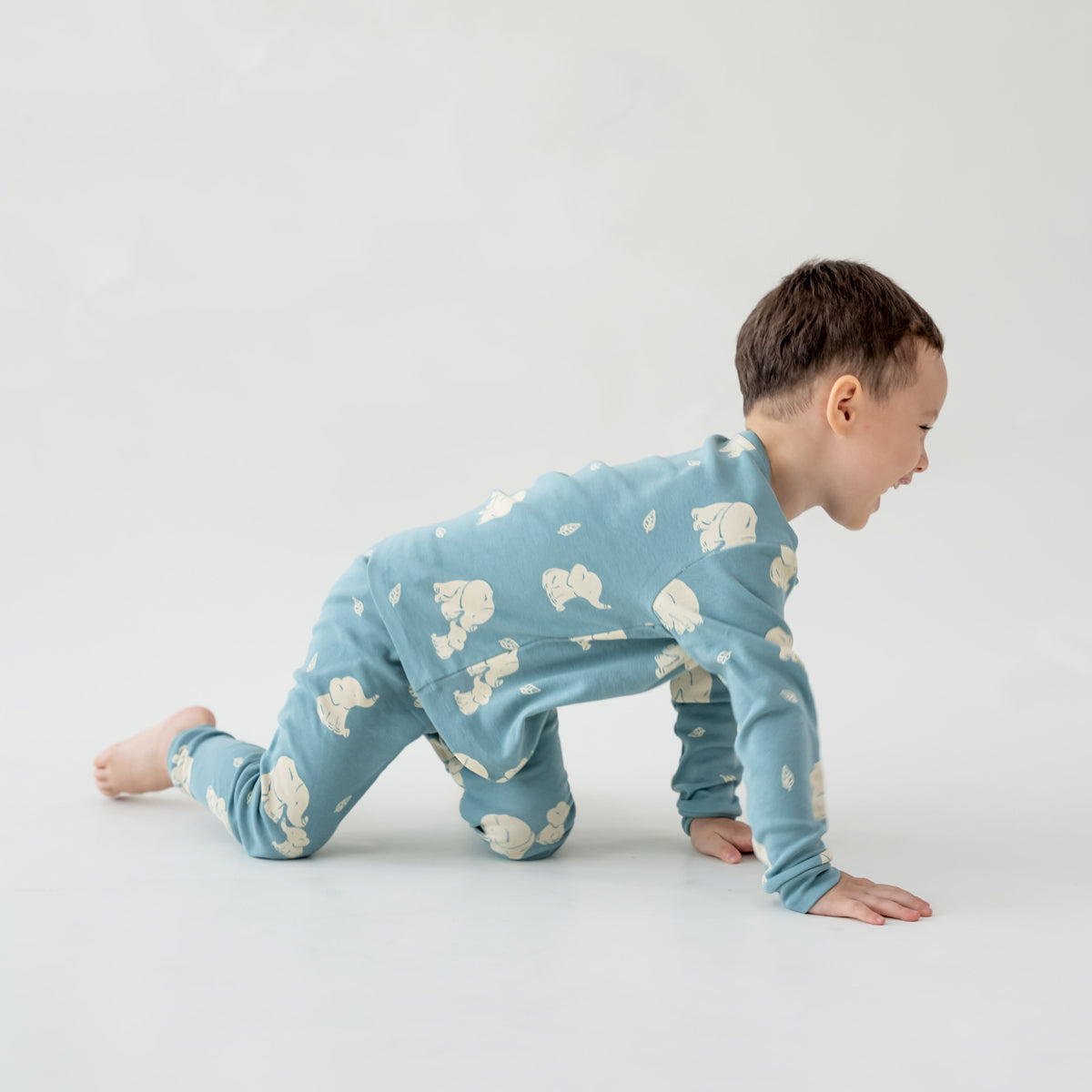 Kids Long Sleeve Organic Pyjamas Set in Elephant Print by Le Petit Society — image 4