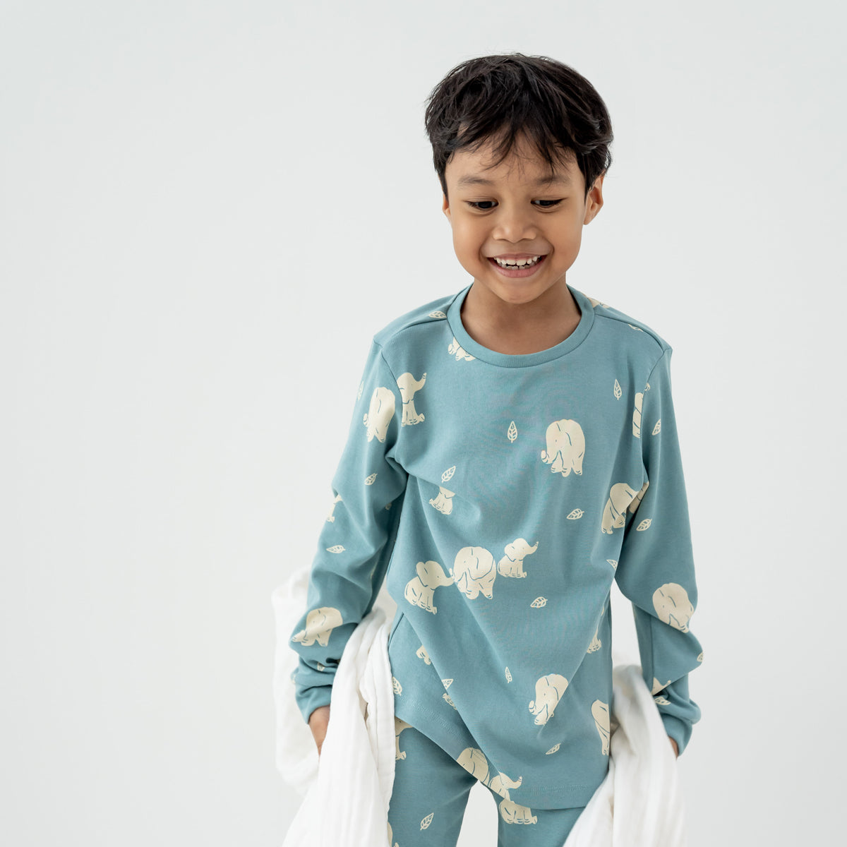 Kids Long Sleeve Organic Pyjamas Set in Elephant Print by Le Petit Society — image 5