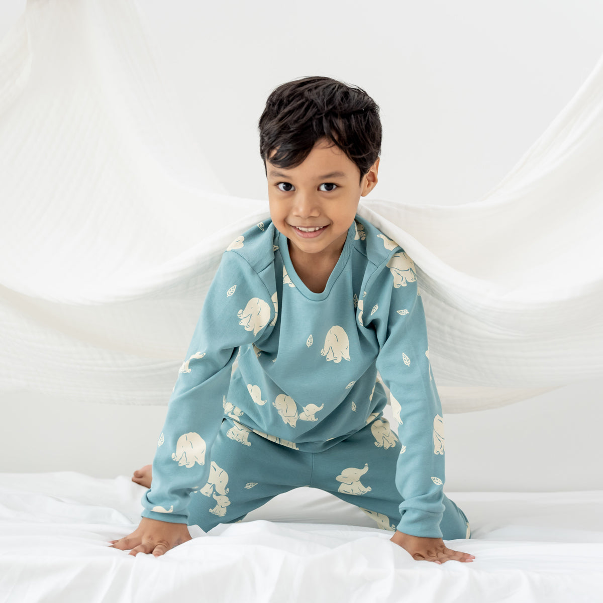 Kids Long Sleeve Organic Pyjamas Set in Elephant Print by Le Petit Society — image 6