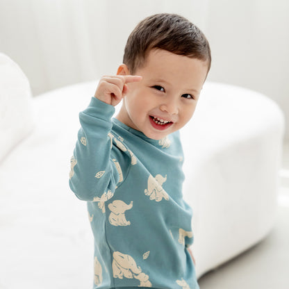 Kids Long Sleeve Organic Pyjamas Set in Elephant Print by Le Petit Society — image 16