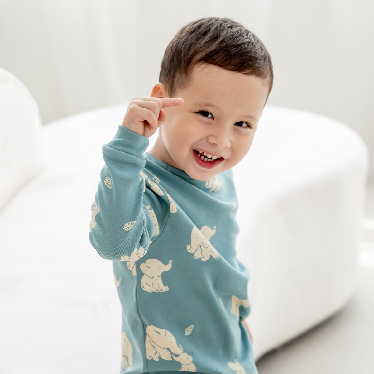 Kids Long Sleeve Organic Pyjamas Set in Elephant Print by Le Petit Society — image 19