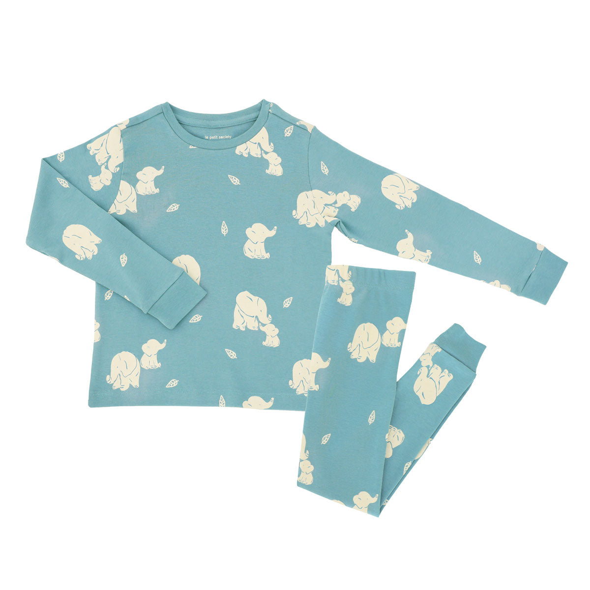 Kids Long Sleeve Organic Pyjamas Set in Elephant Print by Le Petit Society — image 8