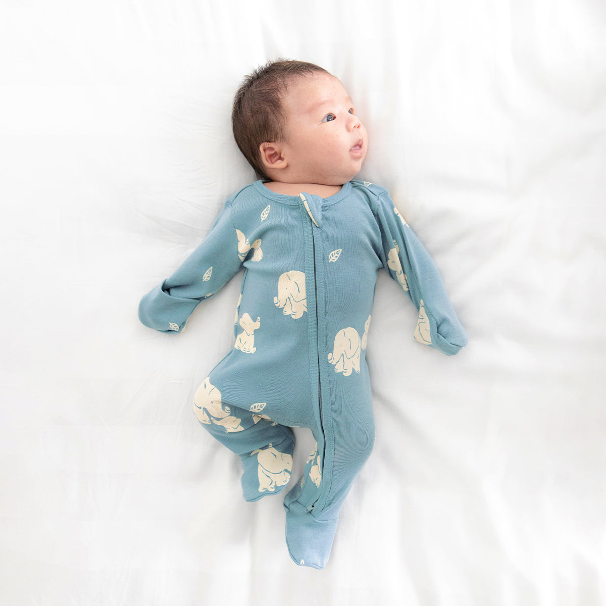 Baby Organic Zip Sleepsuit with Foldable Mittens & Footies in Elephant by Le Petit Society — image 18