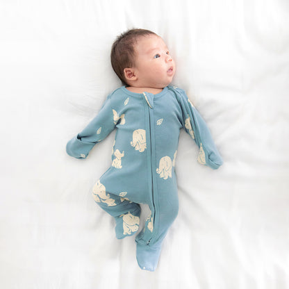 Baby Organic Zip Sleepsuit with Foldable Mittens & Footies in Elephant by Le Petit Society — image 19