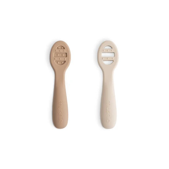 First Feeding Baby Spoons in Natural/Shifting Sand (2 pack) by Mushie