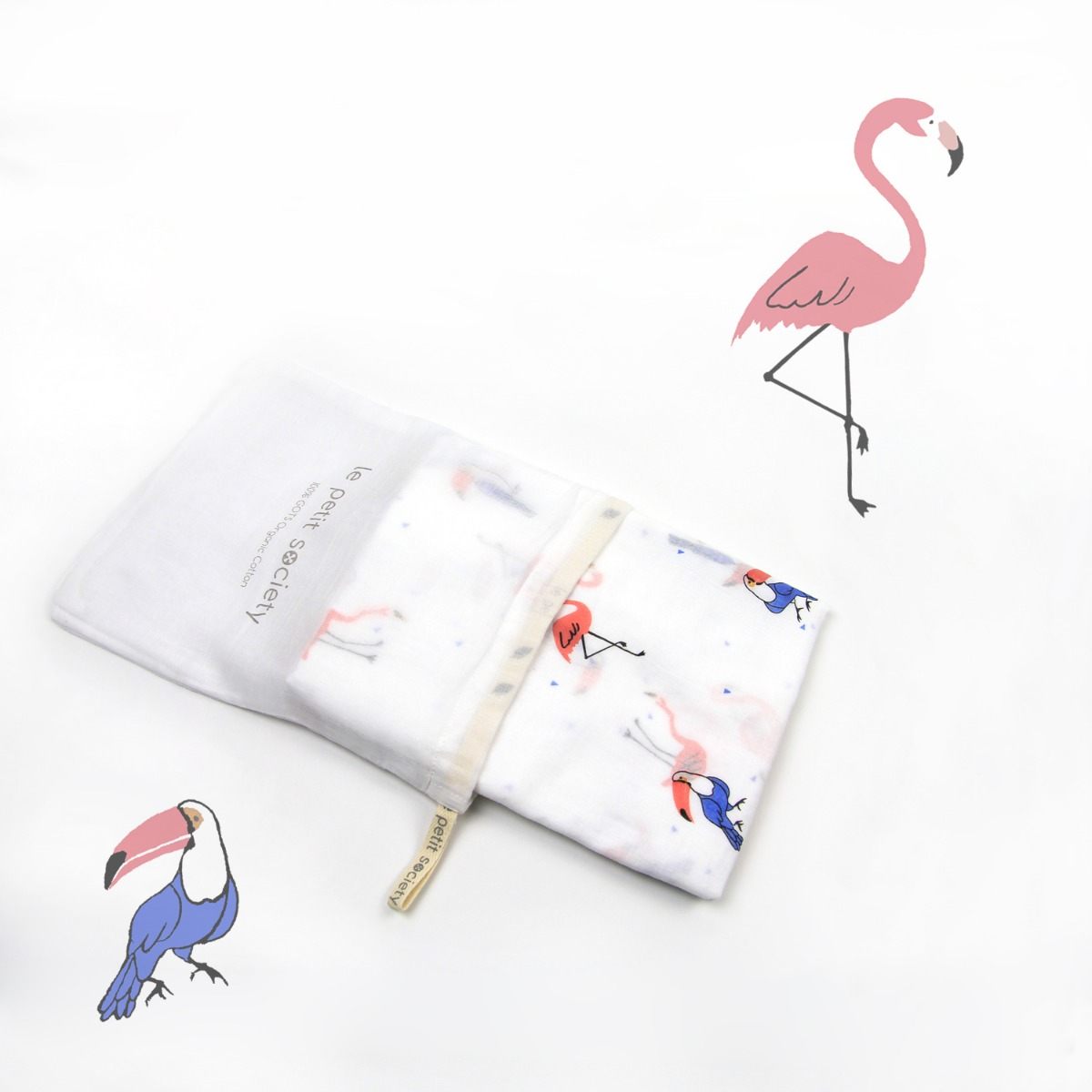 Baby Organic Swaddle in Flamingo & Toucan by Le Petit Society — image 3
