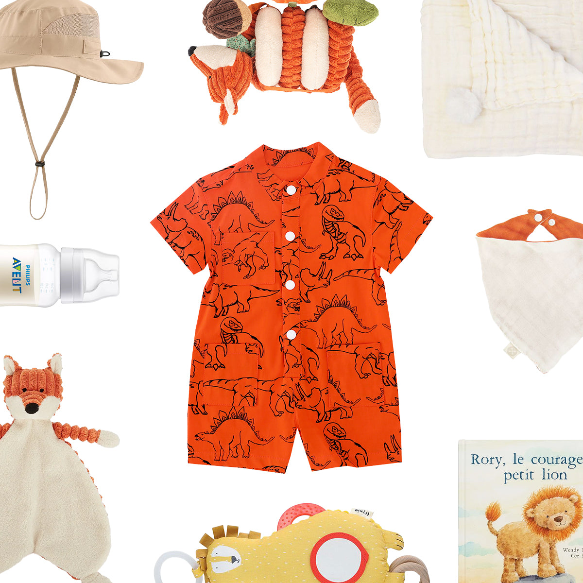 Made for Play - Kids Playsuit in Dino Sketch Print in Orange by Le Petit Society — image 7