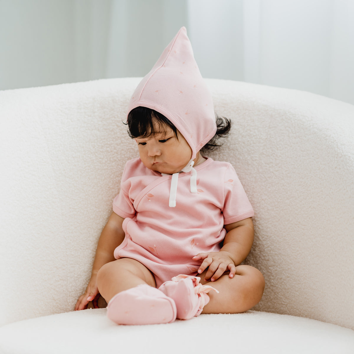 Organic Baby Bonnet Hat in Flower Bud Print by Le Petit Society — image 6