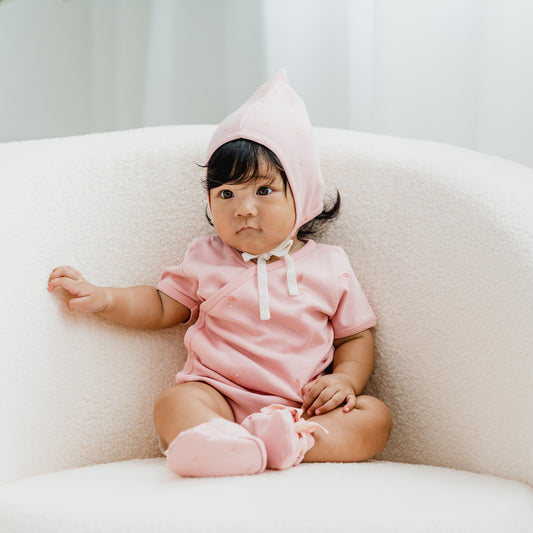 Baby Organic Kimono Romper in Flower Bud Print by Le Petit Society