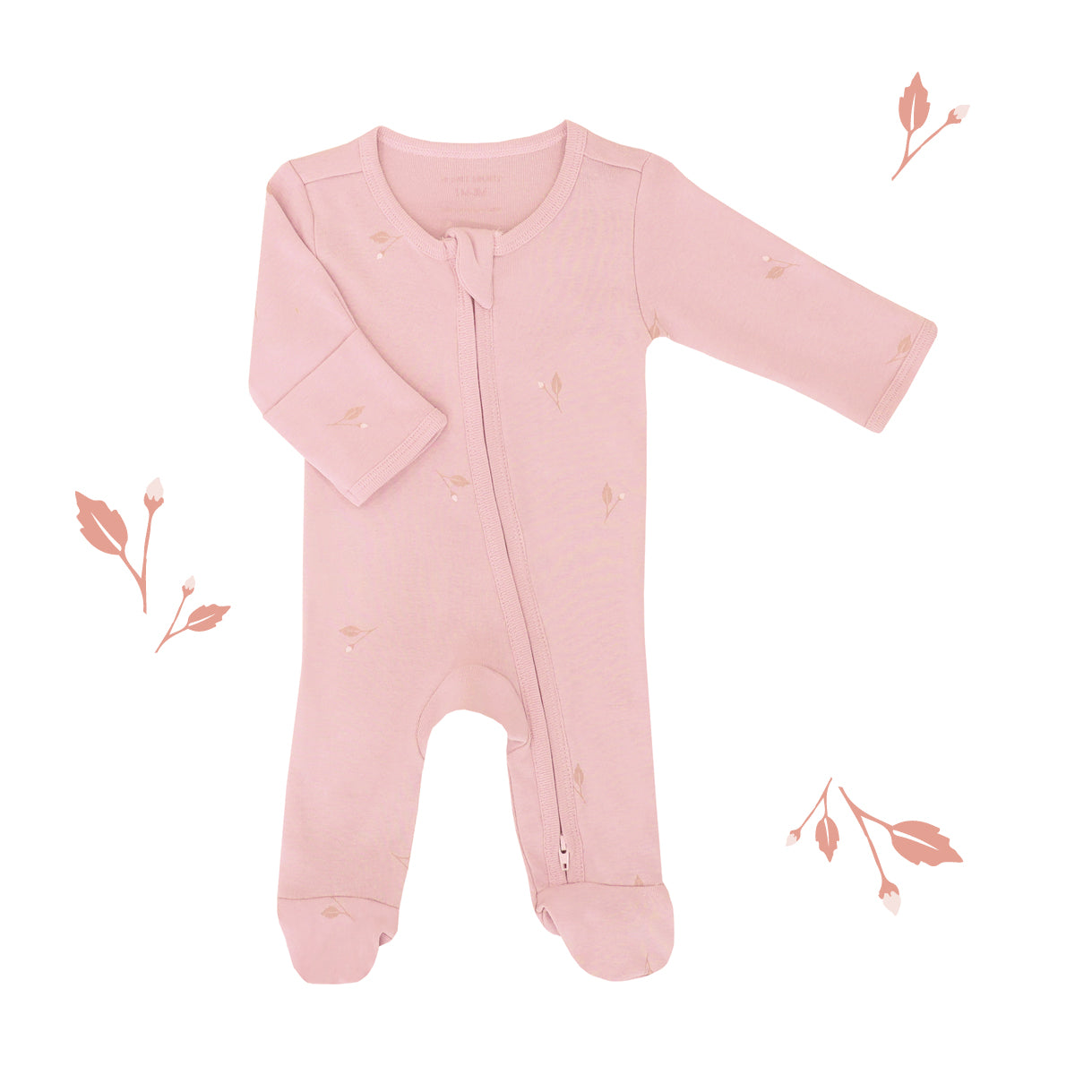 Baby Organic Zip Sleepsuit in Flower Bud Print by Le Petit Society — image 2