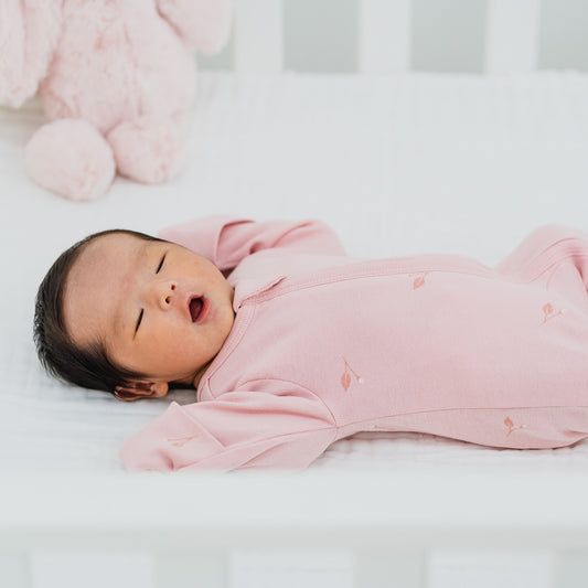 Baby Organic Zip Sleepsuit in Flower Bud Print by Le Petit Society