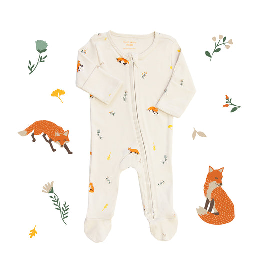 Baby Organic Zip Sleepsuit in Fox Print by Le Petit Society
