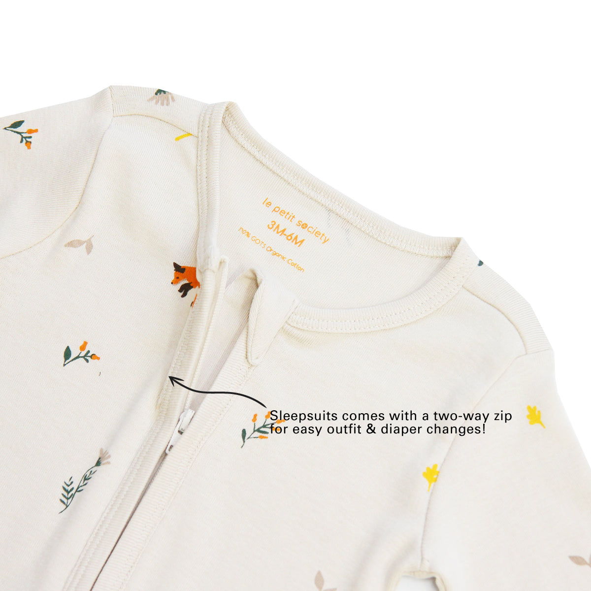 Baby Organic Zip Sleepsuit in Fox Print by Le Petit Society — image 13