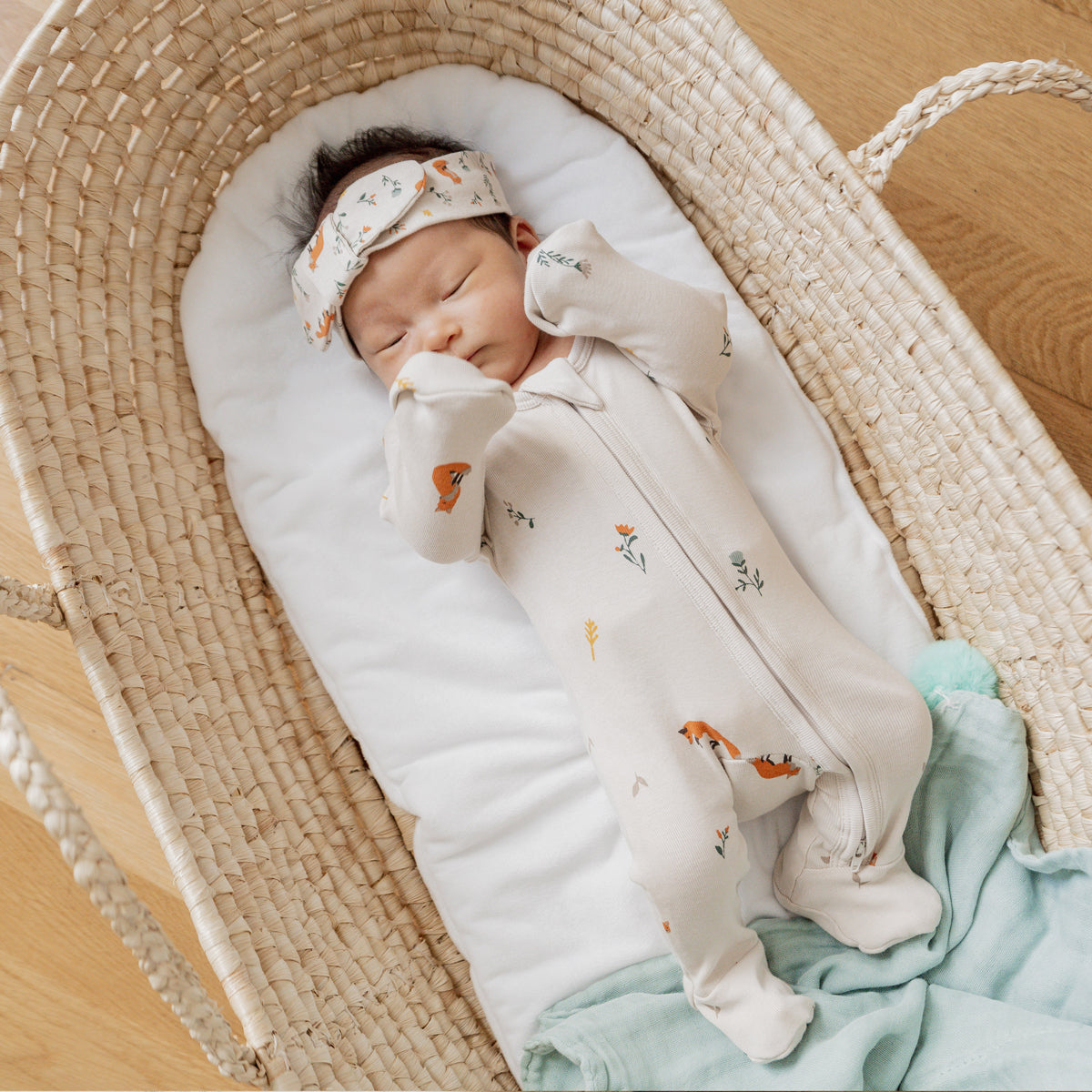 Baby Organic Zip Sleepsuit in Fox Print by Le Petit Society — image 3