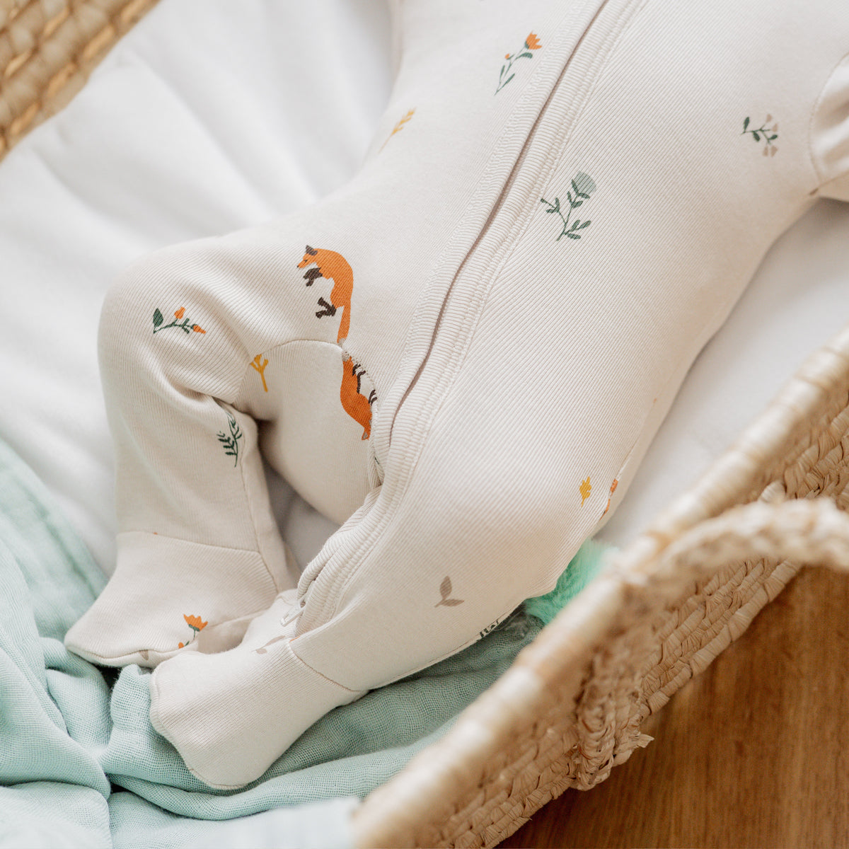 Baby Organic Zip Sleepsuit in Fox Print by Le Petit Society — image 4