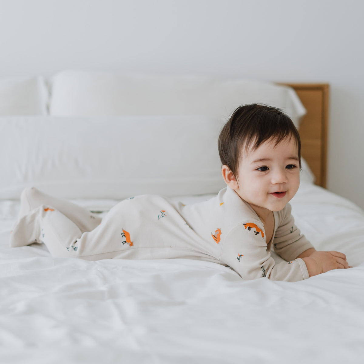 Baby Organic Zip Sleepsuit in Fox Print by Le Petit Society — image 7