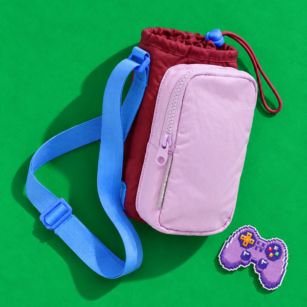 Water Bottle Sling Bag + Free Velcro Patch Bundle - Berry/Lilac