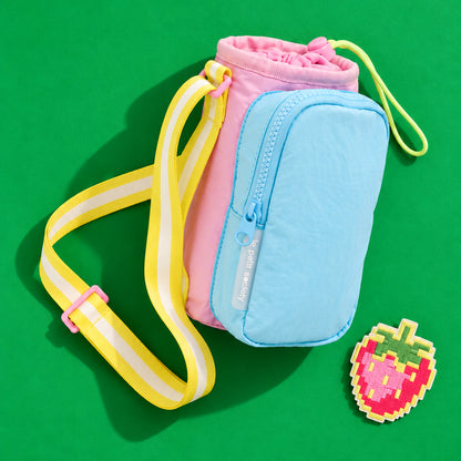 Water Bottle Sling Bag + Free Velcro Patch Bundle - Blush/Blue