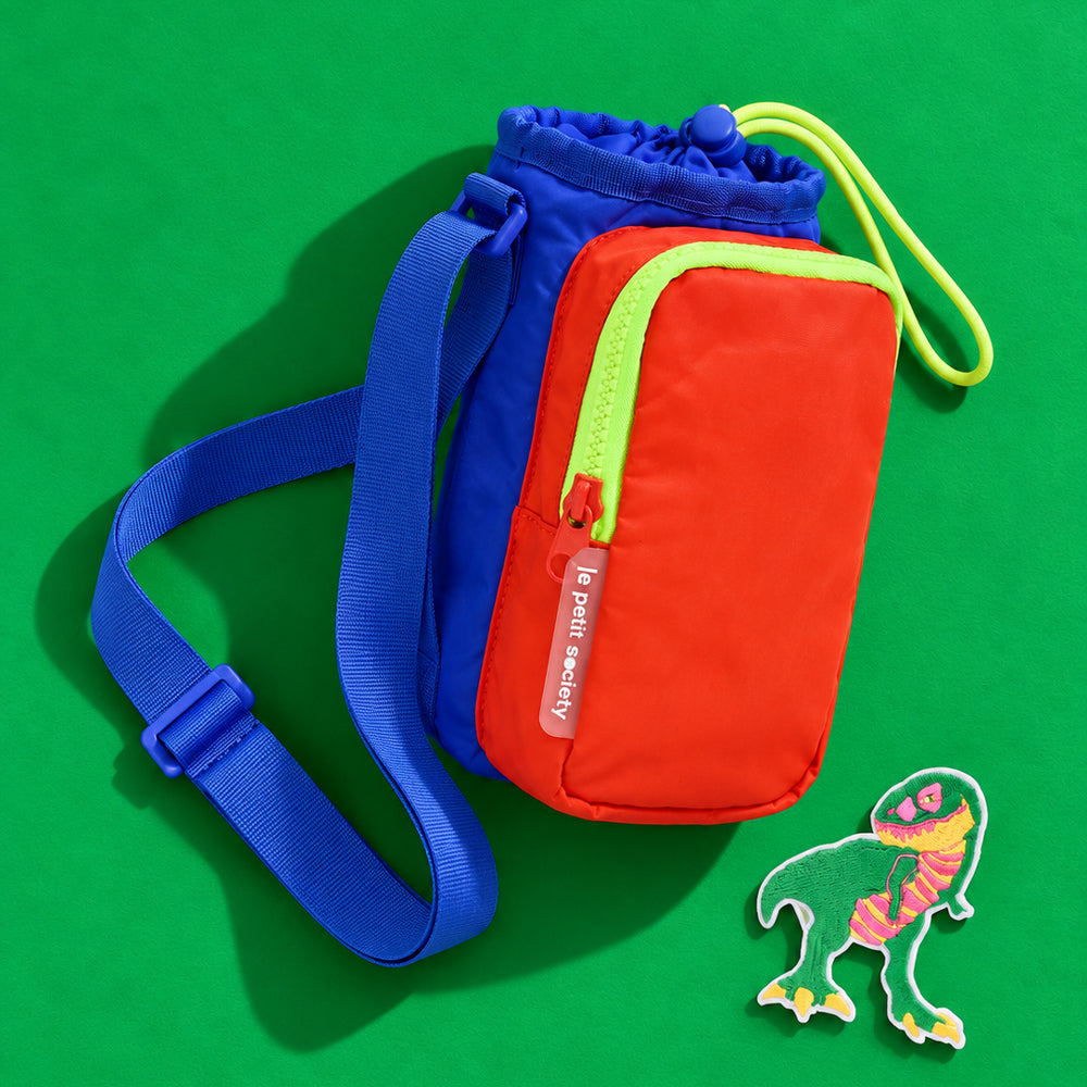 Water Bottle Sling Bag + Free Velcro Patch Bundle - Cobalt/Orange