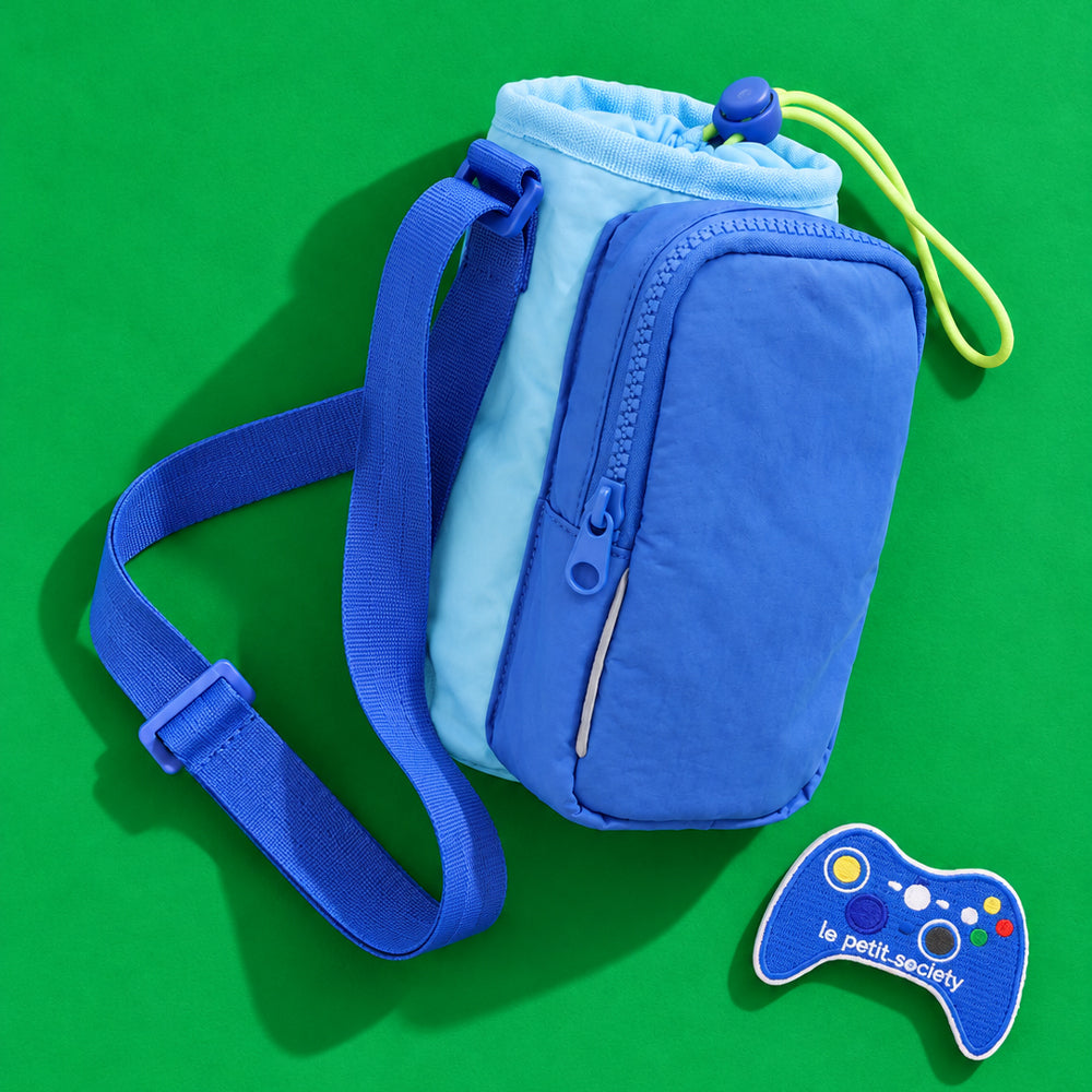 Water Bottle Sling Bag + Free Velcro Patch Bundle - Sky/Dark Blue