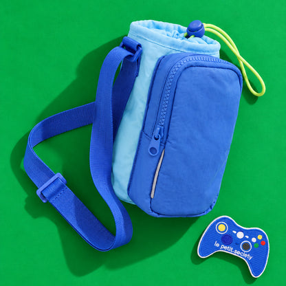 Water Bottle Sling Bag + Free Velcro Patch Bundle - Sky/Dark Blue