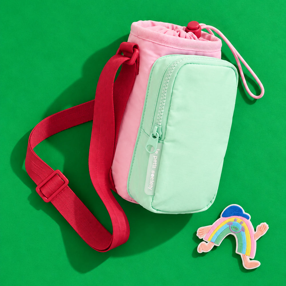 Water Bottle Sling Bag + Free Velcro Patch Bundle - Strawberry/Mint