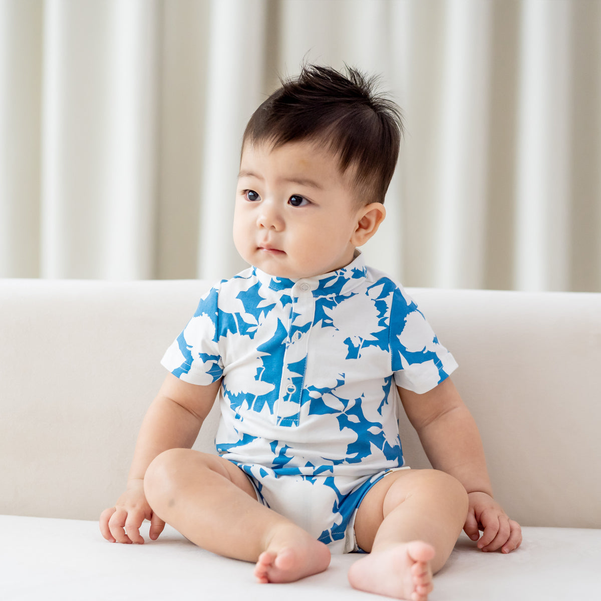 Garden Series - Baby Boy Jersey Romper in Blue Floral by Le Petit Society — image 9
