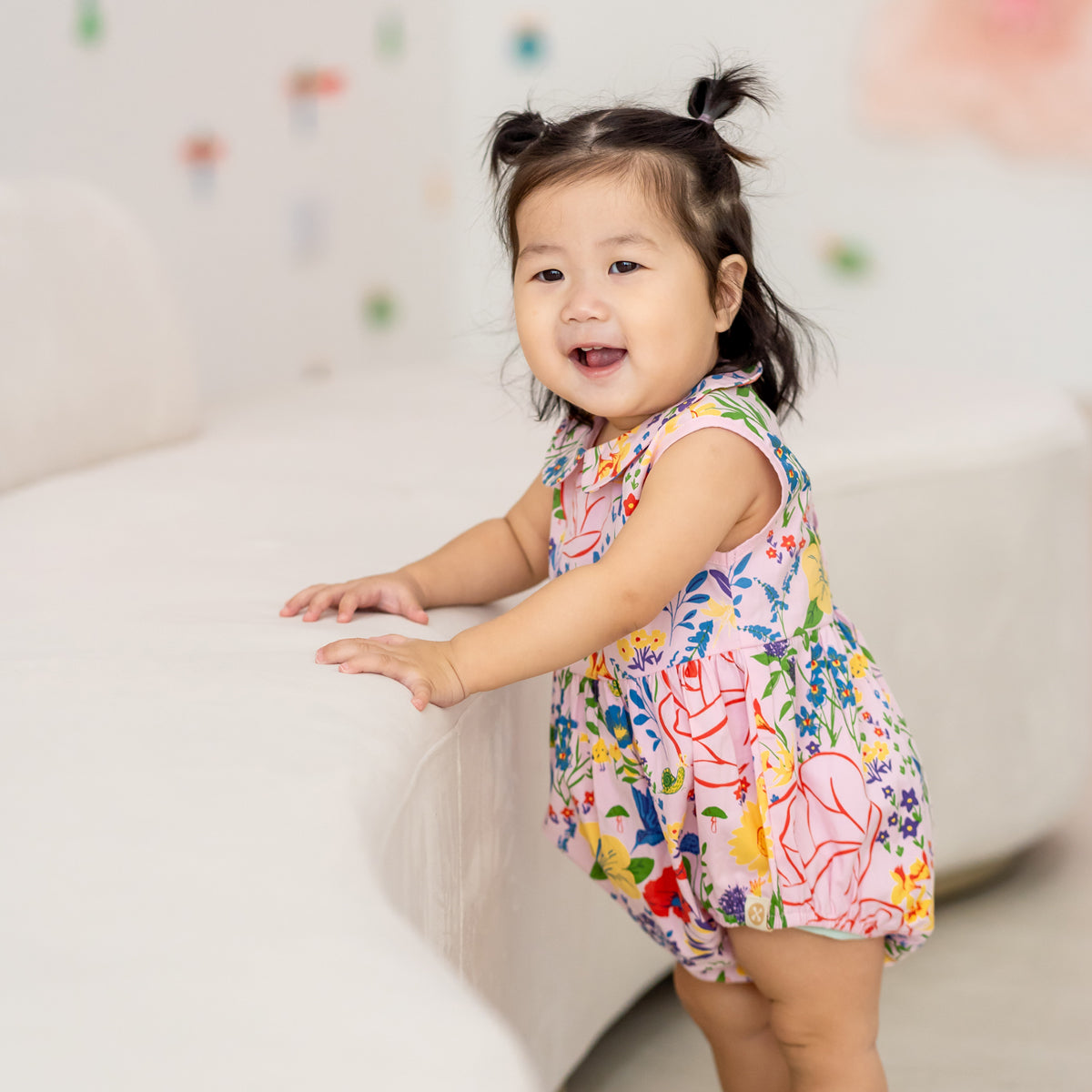 Garden Series - Baby Girl Bubble Romper in Pink by Le Petit Society — image 3