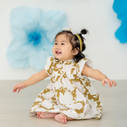 Garden Series - Baby Girl Flutter Dress in Ochre Floral by Le Petit Society — image 7